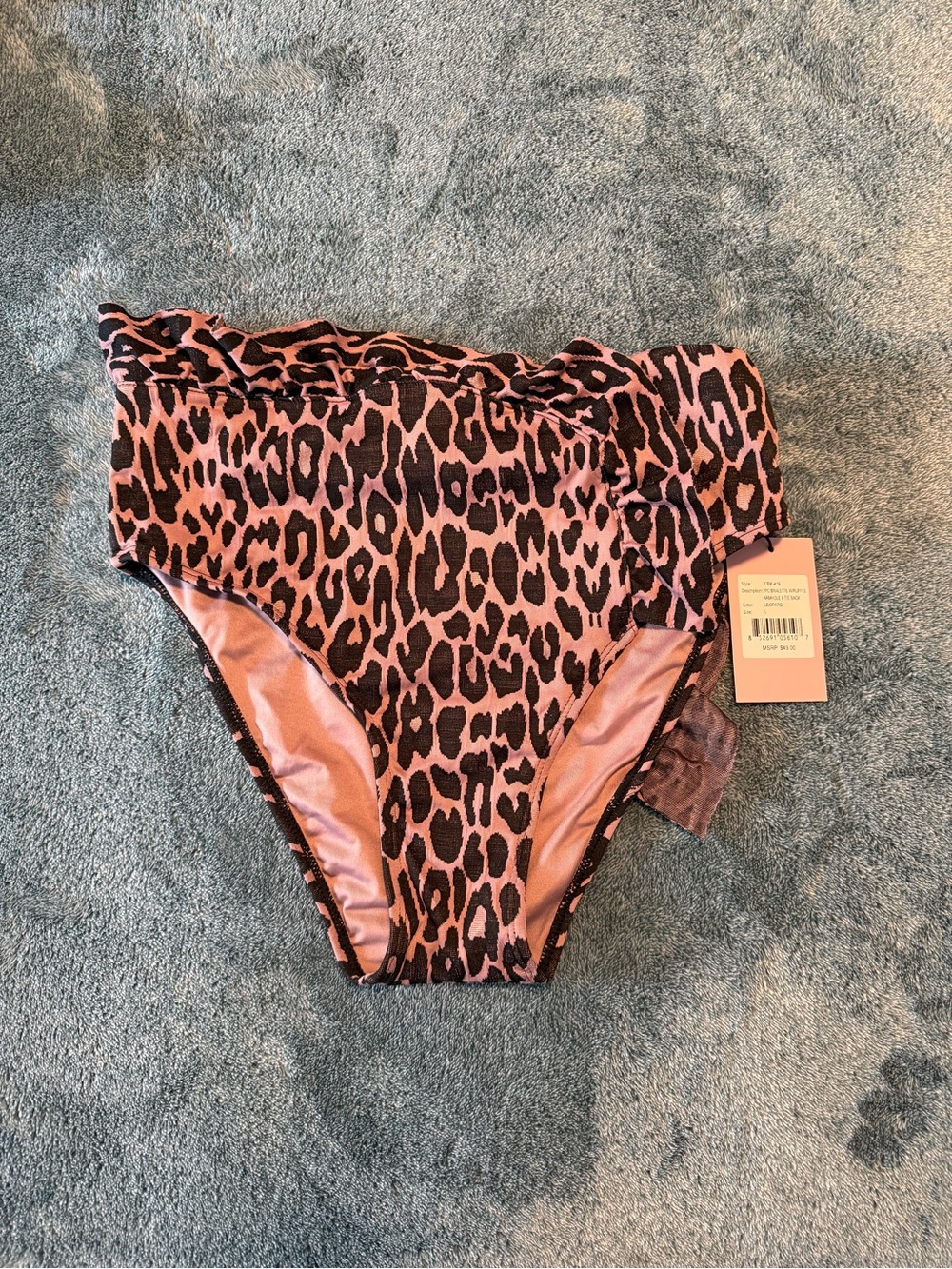 Juicy Couture Ruffled Bikini Set Pink & Black Leopard Print Sz L High Waist NWT - Picture 7 of 13